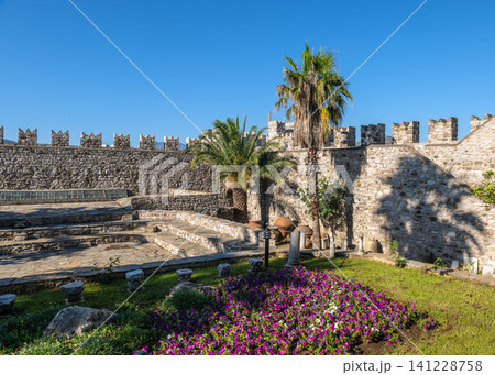 Castle courtyard with garden and ancient walls in Marmaris Turkey 141228758
