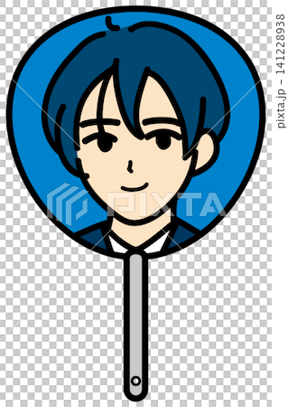 <推し活> 男性イラスト入りうちわ(青) <推し活> 男性イラスト入りうちわ(青) 141228938