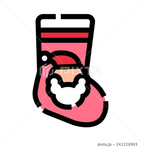 Festive stocking with character face celebrating winter season Festive stocking with character face celebrating winter season 141228993