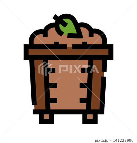 Compost bin with organic soil and green leaf Compost bin with organic soil and green leaf 141228996