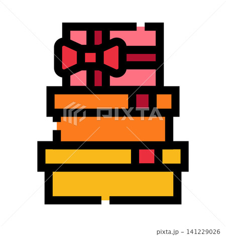 Stacked gift boxes with ribbon and bow icon Stacked gift boxes with ribbon and bow icon 141229026