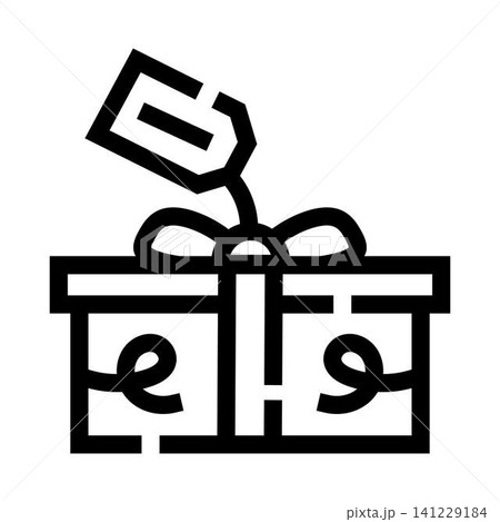 Black outline gift box with ribbon and tag 141229184