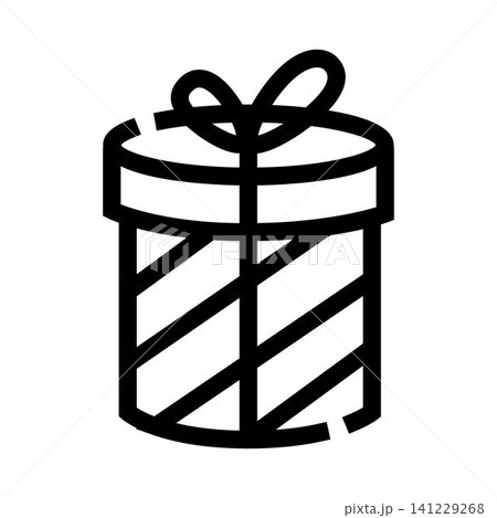 Gift box with bow and diagonal stripes icon 141229268