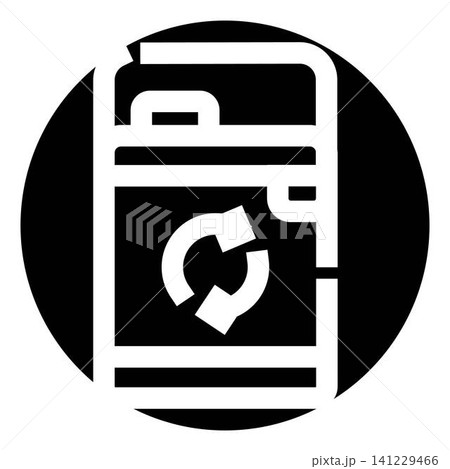 Refrigerator appliance displaying recycle symbol for sustainability Refrigerator appliance displaying recycle symbol for sustainability 141229466