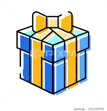 Gift box illustration with ribbon presenting a surprise Gift box illustration with ribbon presenting a surprise 141229742