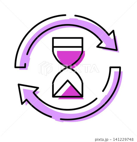 Hourglass cycle with arrows indicating time management Hourglass cycle with arrows indicating time management 141229748