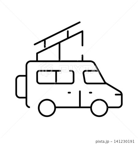 Camper van with roof tent traveling icon 141230191