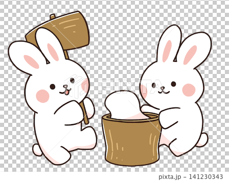 Illustration of a rabbit making mochi Illustration of a rabbit making mochi 141230343