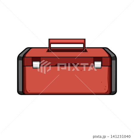 Red plastic toolbox holding building and repair tools Red plastic toolbox holding building and repair tools 141231040