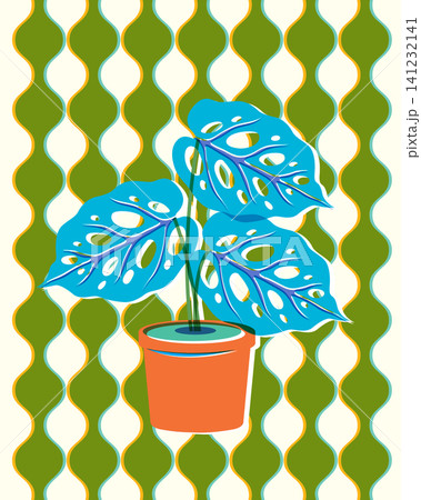 Retro Risograph Vector Illustration of a Potted Monstera Houseplant Retro Risograph Vector Illustration of a Potted Monstera Houseplant 141232141