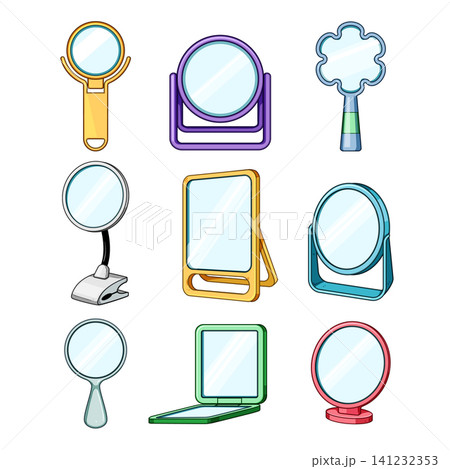 Collection of different mirrors for personal grooming and reflection Collection of different mirrors for personal grooming and reflection 141232353