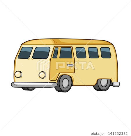 Yellow retro camper van car illustration Yellow retro camper van car illustration 141232382