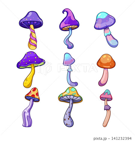 Fantasy psychedelic mushrooms creating colorful visual experience 141232394