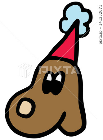Hand drawn brown puppy wearing party hat for dog cartoon, characters, comic, mascot, standee, sticker, tattoo, pet shop, vet, animal, home decor, house, yard, playtime, plush toy, kid doll, woof Hand drawn brown puppy wearing party hat for dog cartoon, characters, comic, mascot, standee, sticker, tattoo, pet shop, vet, animal, home decor, house, yard, playtime, plush toy, kid doll, woof 141232671