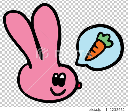 Hand drawn happy pink bunny thinking of carrot for plush toy, kid doll, childhood, youth, department store, animal, sticker, rabbit cartoon, comic, mascot, happy easter, sticker, patch, mood, feeling Hand drawn happy pink bunny thinking of carrot for plush toy, kid doll, childhood, youth, department store, animal, sticker, rabbit cartoon, comic, mascot, happy easter, sticker, patch, mood, feeling 141232682