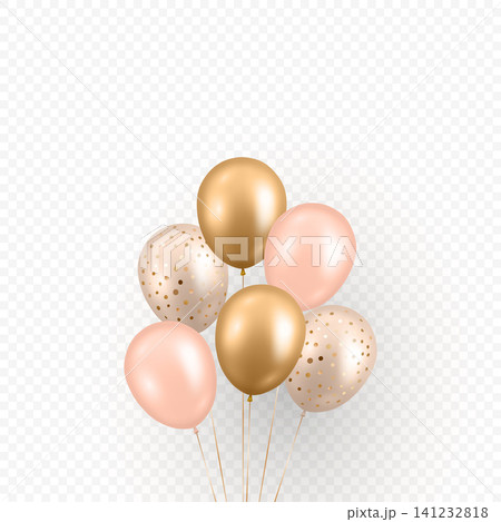 Vector 3d Balloon Bouquet. Gold and Pink Party Balloons Isolated. Elegant Birthday Balloons with Confetti Balloons for Celebration, Wedding, Baby Shower and Holiday Design Vector 3d Balloon Bouquet. Gold and Pink Party Balloons Isolated. Elegant Birthday Balloons with Confetti Balloons for Celebration, Wedding, Baby Shower and Holiday Design 141232818