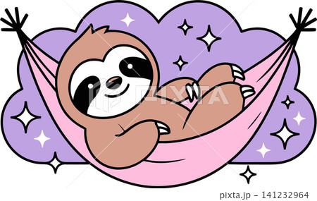 Cute Sloth Relaxing in Hammock Cartoon Illustration Cute Sloth Relaxing in Hammock Cartoon Illustration 141232964