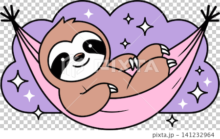 Cute Sloth Relaxing in Hammock Cartoon Illustration Cute Sloth Relaxing in Hammock Cartoon Illustration 141232964