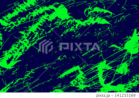 Bright brush background with sporty brush stroke and scratch neon pen. Bold paint scribble and ink texture with messy bright drawing. Vector abstract brushstroke overlay for sport poster or music bg 141233169