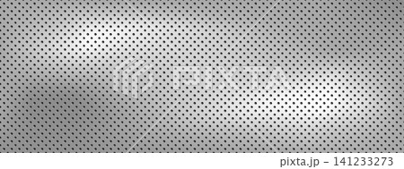 Polished metal sheet with micro perforated holes and dot pattern. Light silver texture on realistic steel background with glow. Industrial vector mesh wall design of perforated gray metal Polished metal sheet with micro perforated holes and dot pattern. Light silver texture on realistic steel background with glow. Industrial vector mesh wall design of perforated gray metal 141233273