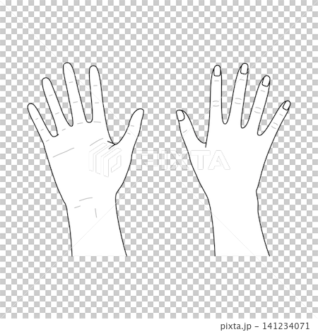 Right hand, back of hand and palm, black and white. Right hand, back of hand and palm, black and white. 141234071
