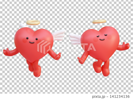 Cute 3D Angel Heart Character Flying with White Wings and Golden Halo Valentine Mascot 141234136