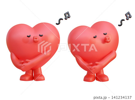 Sweet 3D Heart Character Blowing a Kiss with Music Notes Romantic Valentine Mascot Icon Sweet 3D Heart Character Blowing a Kiss with Music Notes Romantic Valentine Mascot Icon 141234137