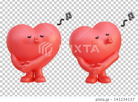 Sweet 3D Heart Character Blowing a Kiss with Music Notes Romantic Valentine Mascot Icon 141234137
