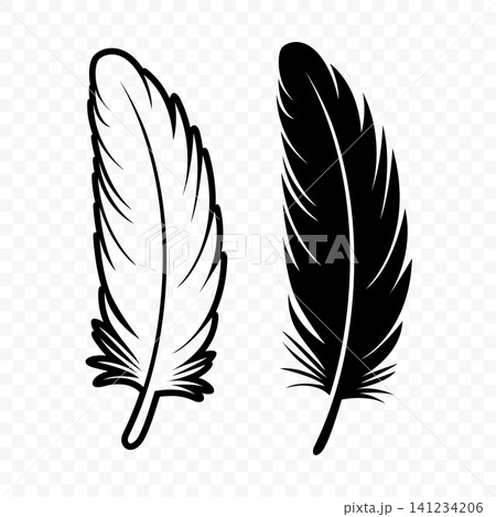 Vector Black and White Silhouette Fluffy Feather Icon. Silhouette Feather Closeup, Isolated. Flamingo, Angel, Bird Feather Design Template. Lightness and Freedom Concept Vector Black and White Silhouette Fluffy Feather Icon. Silhouette Feather Closeup, Isolated. Flamingo, Angel, Bird Feather Design Template. Lightness and Freedom Concept 141234206