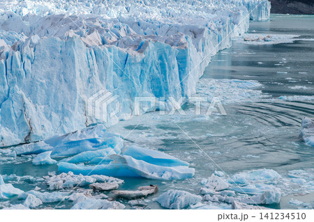 Perito Moreno glaciers with icy blue cliff and floating ice in cold water Perito Moreno glaciers with icy blue cliff and floating ice in cold water 141234510