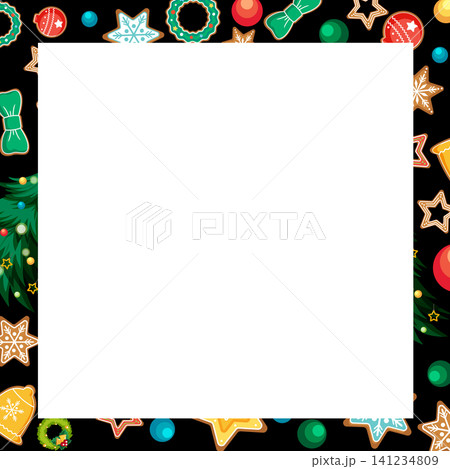 Festive Holiday Border with Gingerbread Cookies and Christmas Ornaments Festive Holiday Border with Gingerbread Cookies and Christmas Ornaments 141234809