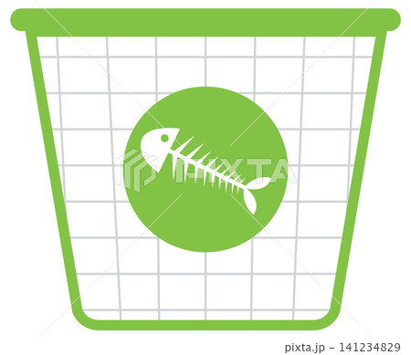 Green Trash Bin with Fish Bone Symbol Vector Green Trash Bin with Fish Bone Symbol Vector 141234829
