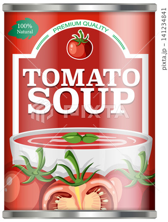 Red Canned Tomato Soup Vector Illustration with Premium Label Design 141234841