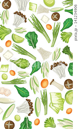 Flat Lay Vector Illustration of Fresh Asian Cooking Ingredients Flat Lay Vector Illustration of Fresh Asian Cooking Ingredients 141234906