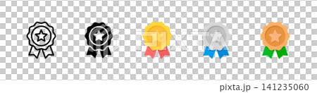 Gold, silver, and bronze rosette medal icon set 141235060