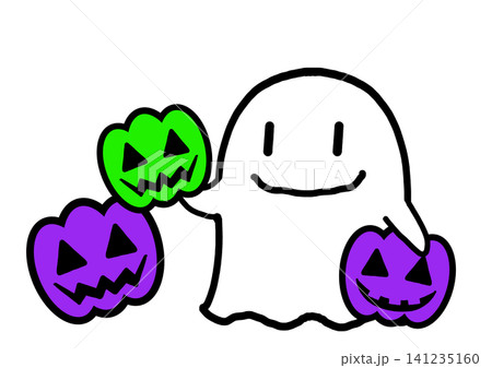 ハロウィンの可愛いオバケとジャック・オー・ランタンのイラスト素材 ハロウィンの可愛いオバケとジャック・オー・ランタンのイラスト素材 141235160