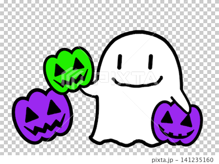 ハロウィンの可愛いオバケとジャック・オー・ランタンのイラスト素材 ハロウィンの可愛いオバケとジャック・オー・ランタンのイラスト素材 141235160