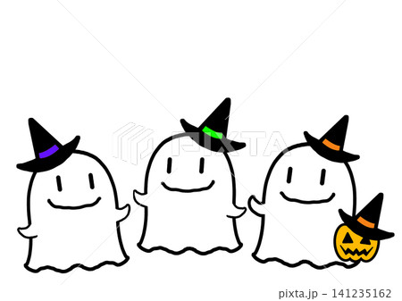 楽しそうにお喋りしているハロウィンの可愛いオバケのイラスト素材 楽しそうにお喋りしているハロウィンの可愛いオバケのイラスト素材 141235162