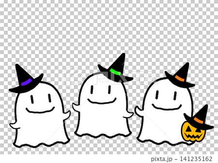 楽しそうにお喋りしているハロウィンの可愛いオバケのイラスト素材 楽しそうにお喋りしているハロウィンの可愛いオバケのイラスト素材 141235162