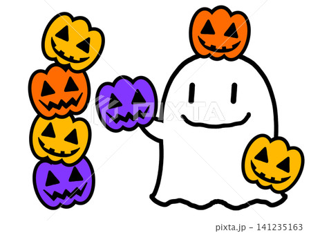 ハロウィンの可愛いオバケとジャック・オー・ランタンのイラスト素材 ハロウィンの可愛いオバケとジャック・オー・ランタンのイラスト素材 141235163