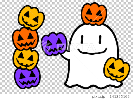 ハロウィンの可愛いオバケとジャック・オー・ランタンのイラスト素材 ハロウィンの可愛いオバケとジャック・オー・ランタンのイラスト素材 141235163