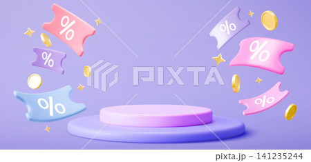 Round stage podium and flying coupon tickets Round stage podium and flying coupon tickets 141235244