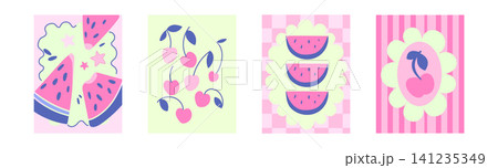 Set of summer fruit posters, trendy print frames Set of summer fruit posters, trendy print frames 141235349