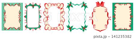 Whimsical Christmas frames with hand drawn ribbon 141235382