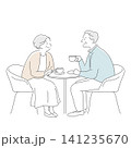 カフェで会話を楽しむシニア夫婦のライフスタイルイラスト 141235670