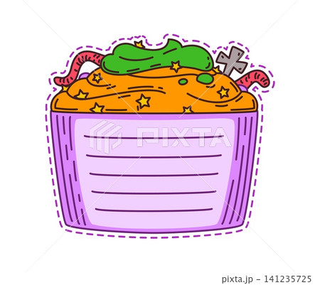 Halloween holiday cupcake kids memo note template. Halloween creepy to do list memo note, scary scrapbook vector label. October spooky schedule frame with worm and gravestone on spooky cupcake dessert Halloween holiday cupcake kids memo note template. Halloween creepy to do list memo note, scary scrapbook vector label. October spooky schedule frame with worm and gravestone on spooky cupcake dessert 141235725