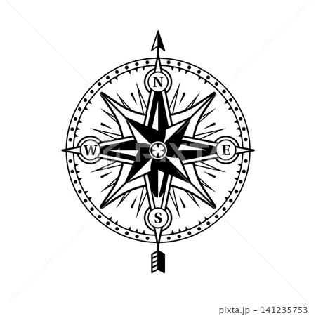 Vintage navigation map ship compass symbol. Old geographic map isolated wind rose, medieval historical navigation direction symbol. Vintage pirate treasure discovery era monochrome compass Vintage navigation map ship compass symbol. Old geographic map isolated wind rose, medieval historical navigation direction symbol. Vintage pirate treasure discovery era monochrome compass 141235753
