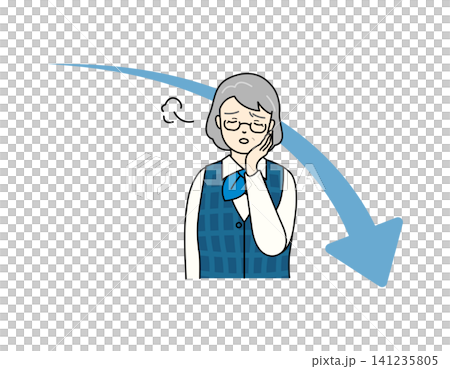 一幅插圖,描繪了一位身穿職業制服的高級女性,她正為業績下滑而擔憂。 一幅插圖,描繪了一位身穿職業制服的高級女性,她正為業績下滑而擔憂。 141235805