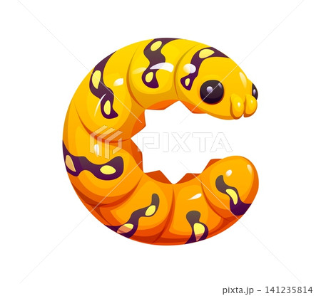 Yellow caterpillar insect animal font letter C. Cartoon insect with yellow black segmented body. Vibrant fat caterpillar letter C of kids English alphabet for cards, posters or educational materials Yellow caterpillar insect animal font letter C. Cartoon insect with yellow black segmented body. Vibrant fat caterpillar letter C of kids English alphabet for cards, posters or educational materials 141235814