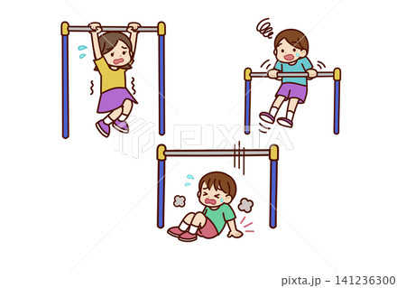 小学生が鉄棒で遊ぶイラスト_普段着失敗 小学生が鉄棒で遊ぶイラスト_普段着失敗 141236300